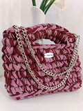 Sac Clara - Bordeaux, Vieux Rose et fil pailleté argenté (Taille M)
